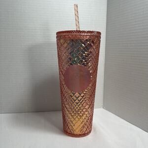 NWTStarbucks Holiday 2021 Iridescent Rose Gold Jewel Cold Cup Tumbler 24oz Venti
